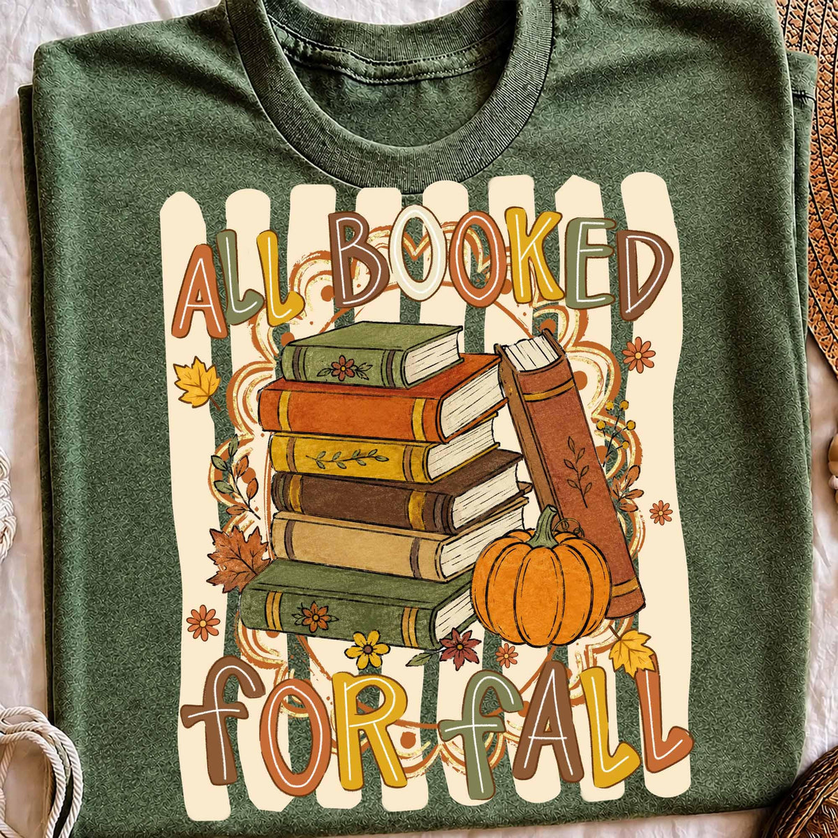 All Booked For Fall Autumn Reading Design Teacher Graphic Book Lover Fall Book Stack Clipart Retro DTF Transfer
