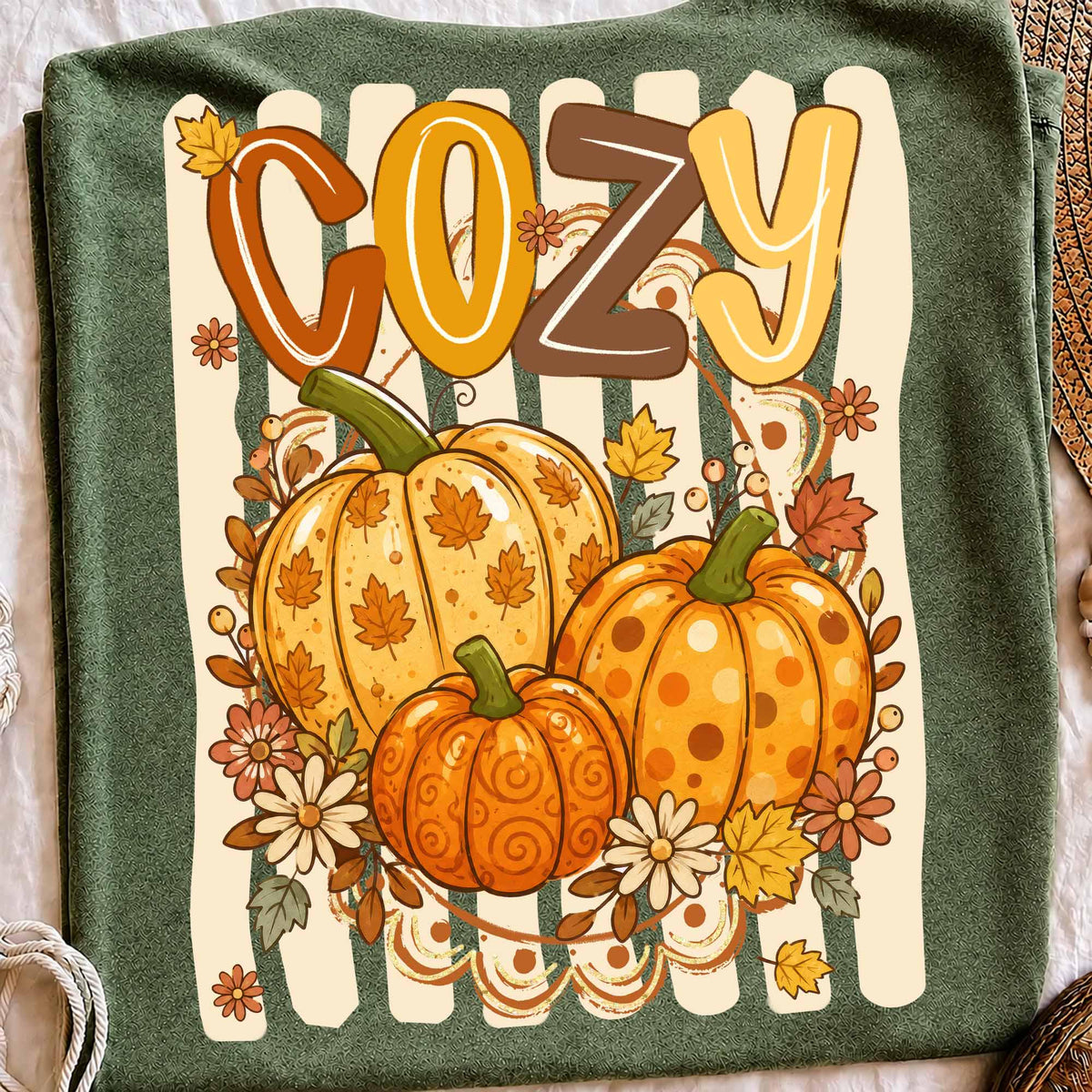 Striped Cozy Pumpkin Fall Design Autumn Graphic Thanksgiving Pumpkin Clipart Boutique Fall Flowers DTF Transfer