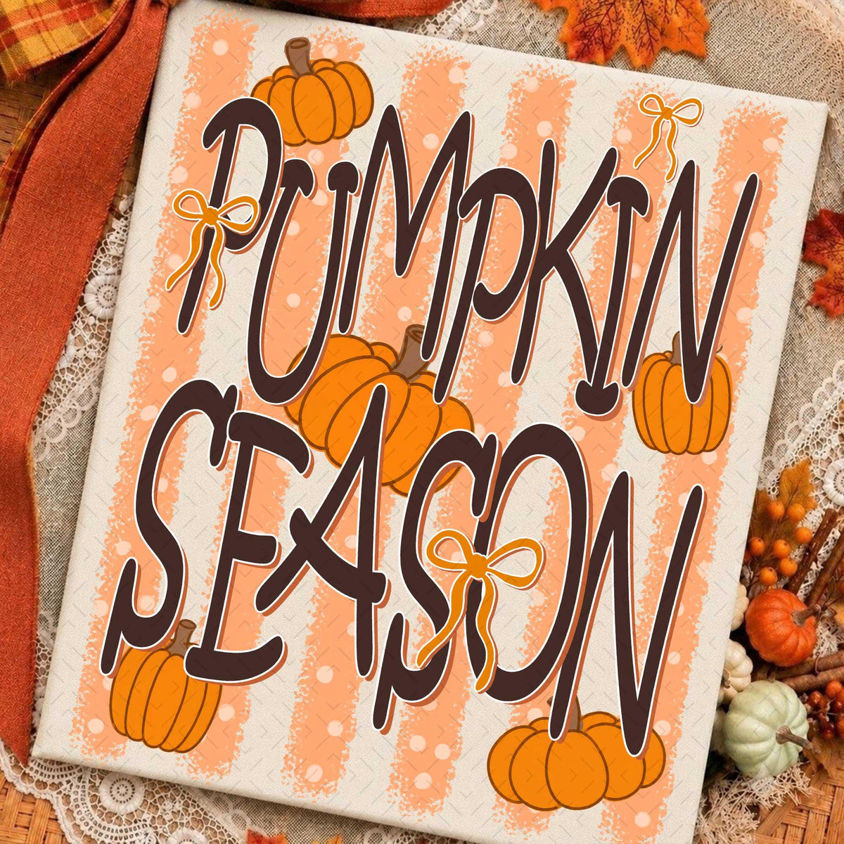 Retro Pumpkin Season : Striped Fall – Autumn Vibes DTF Transfer