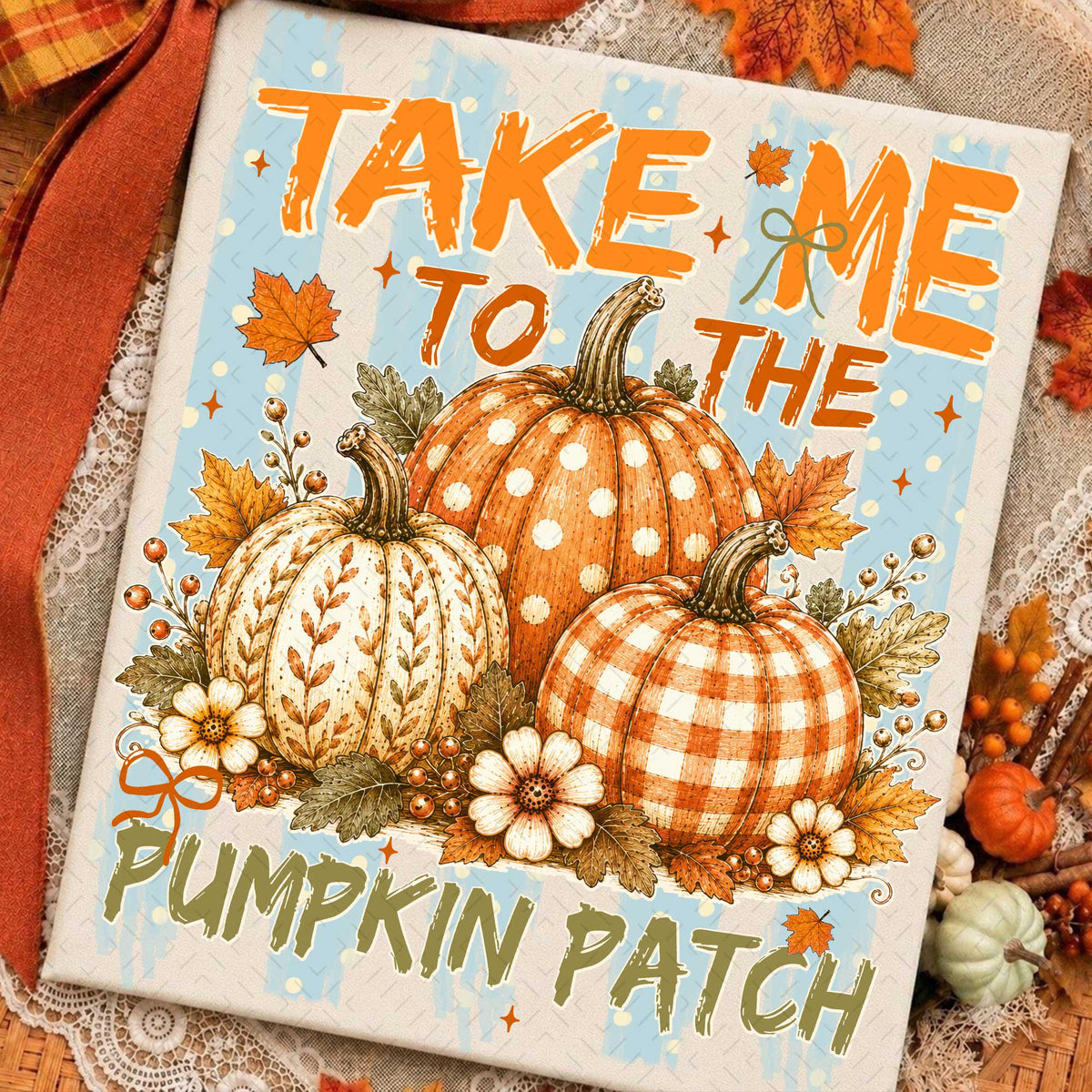 Retro Stripes Floral Take Me To The Pumpkin Patch – Striped Fall Design DTF Transfer