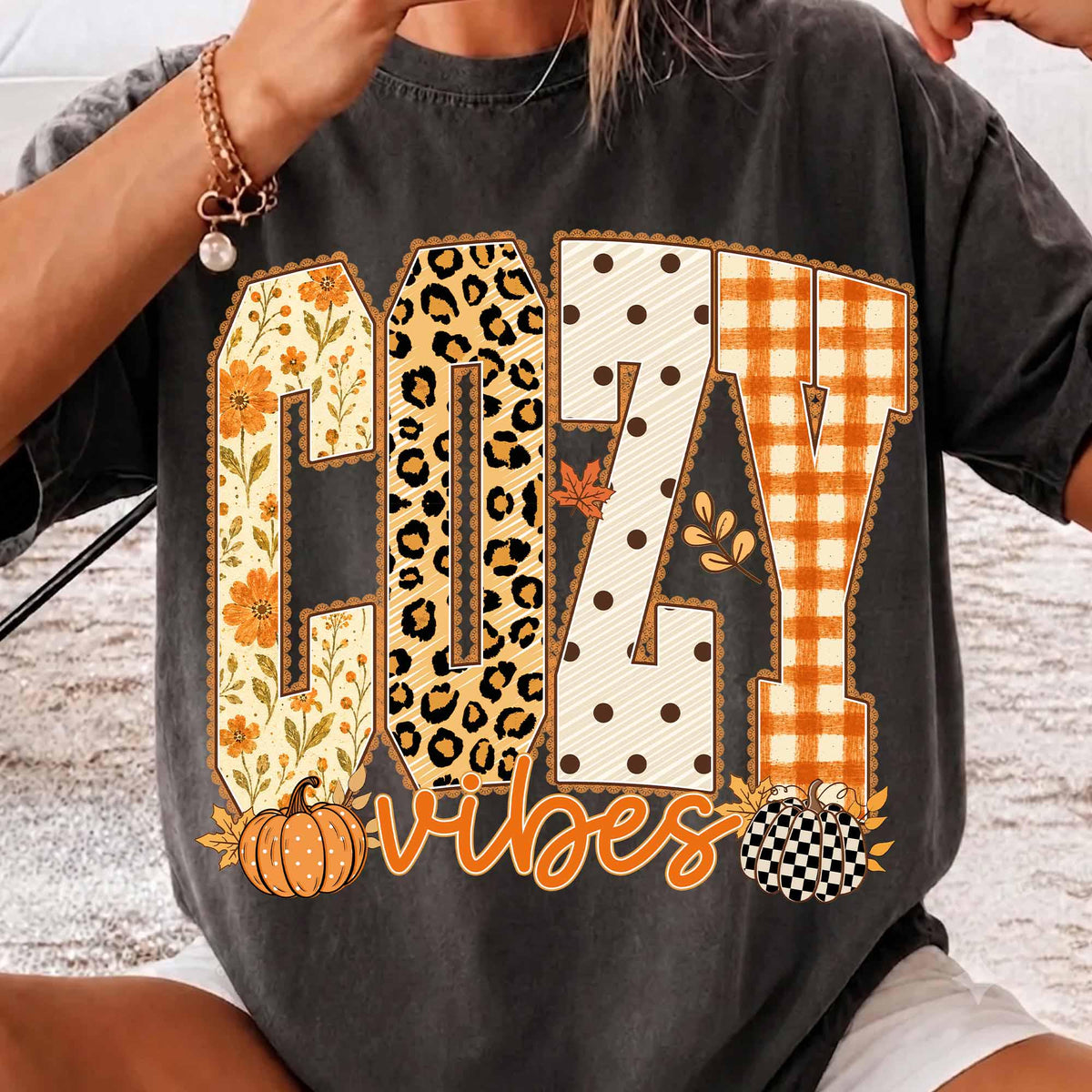 Lace Cozy Season Vibes – Fall Season Pumpkin – Design 2 DTF Transfer