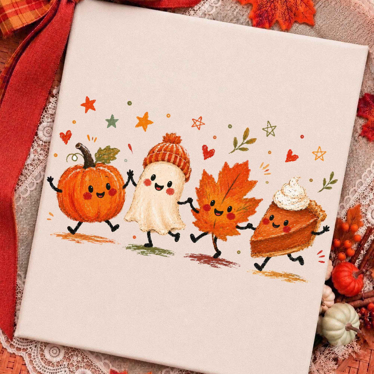 Cute Fall – Pumpkin Ghost Candy Maple Leaf DTF Transfer