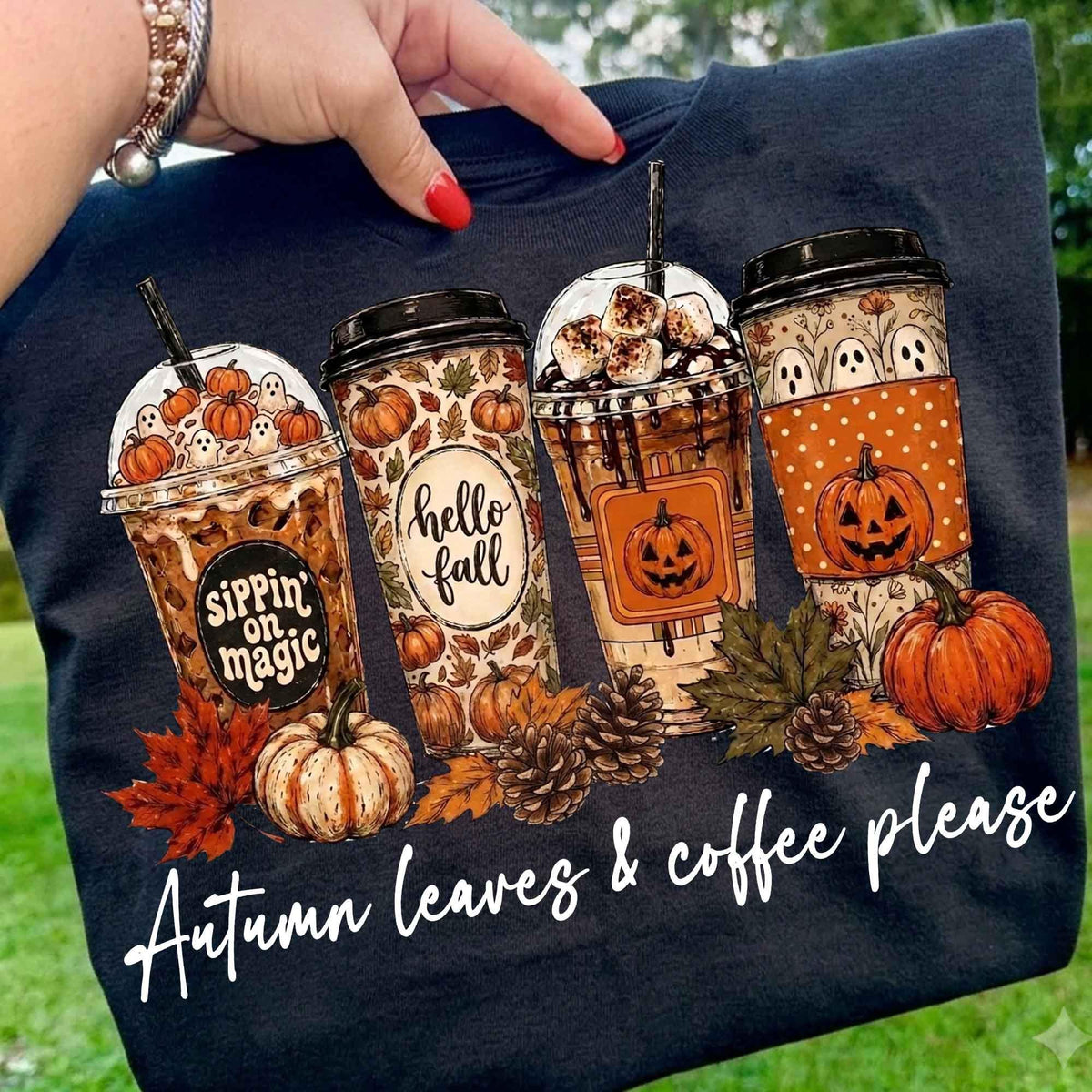 Autumn Leaves & Coffee Please DTF Transfer