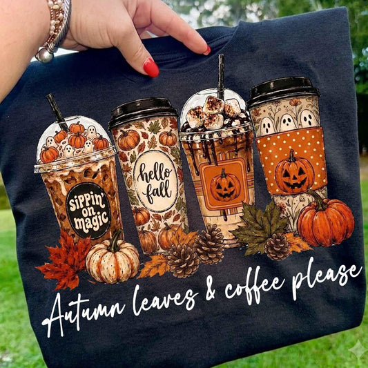 Autumn Leaves & Coffee Please DTF Transfer