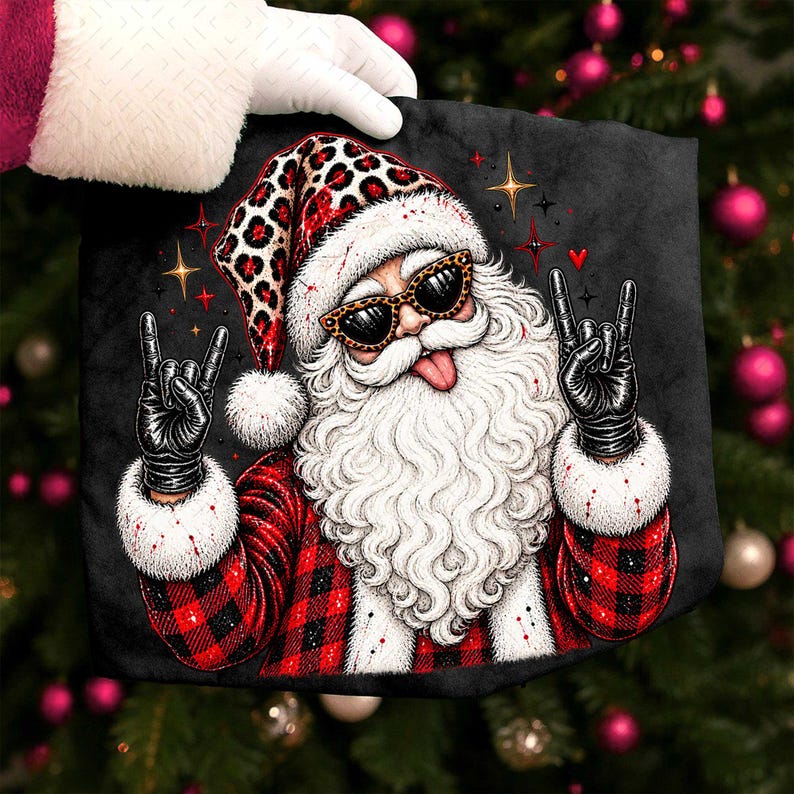 Funny Leopard Santa Claus – Retro Christmas – Halftone Christmas Design DTF transfer