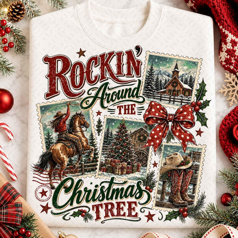Western Christmas Rockin Around the Christmas Tree DTF transfer