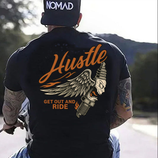 DTF Transfer Hustle Ride – Winged Spark Plug Biker Graphic with Flames
