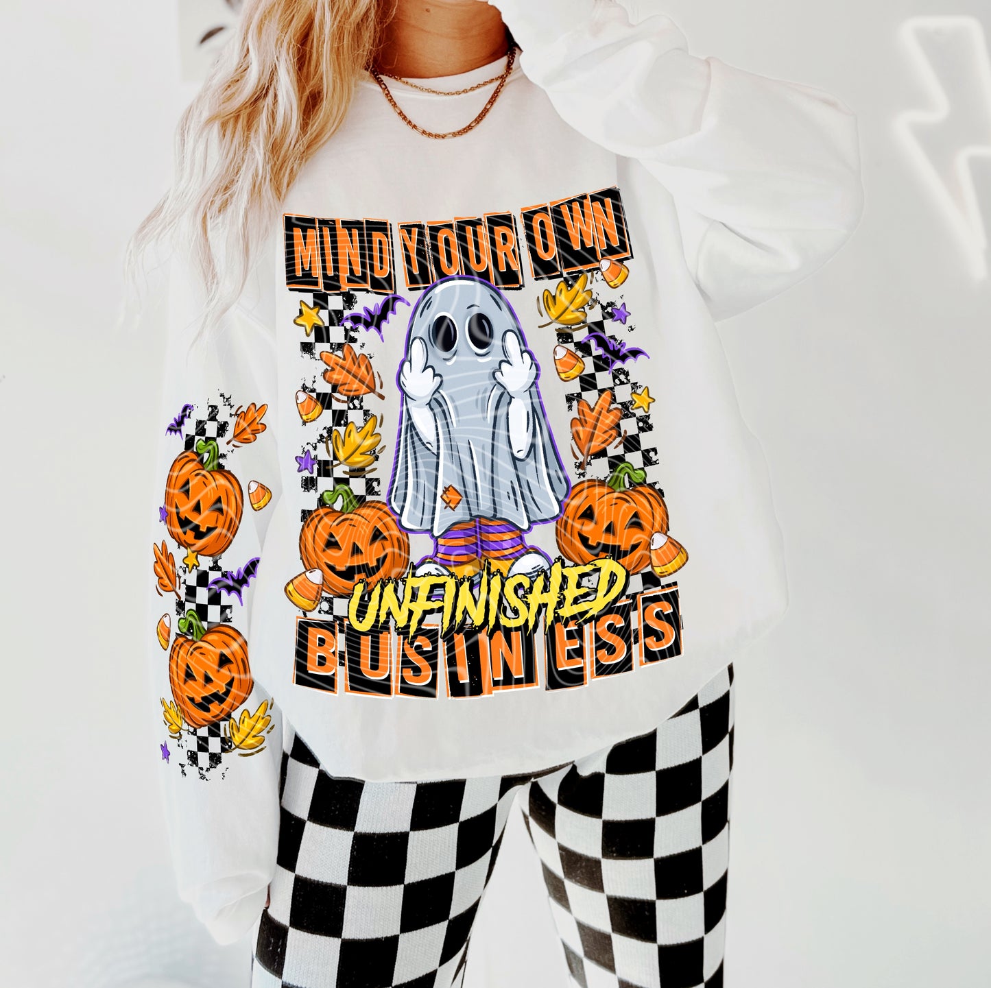 DTF Transfer Mind Your Own Unfinished Business Ghost Halloween