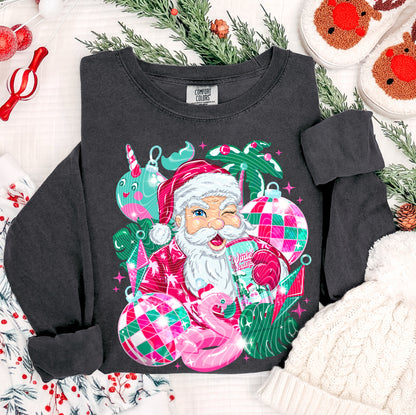 DTF Transfer Winking Santa Tropical Christmas Print
