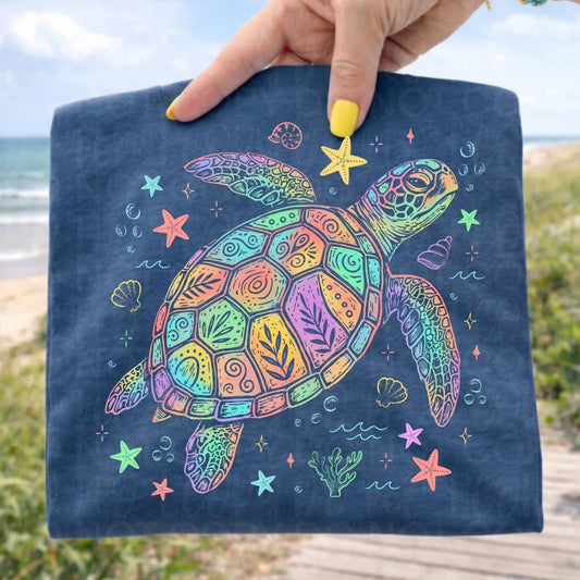 DTF Transfer Colorful Sea Turtle Design – Ocean Life Rainbow