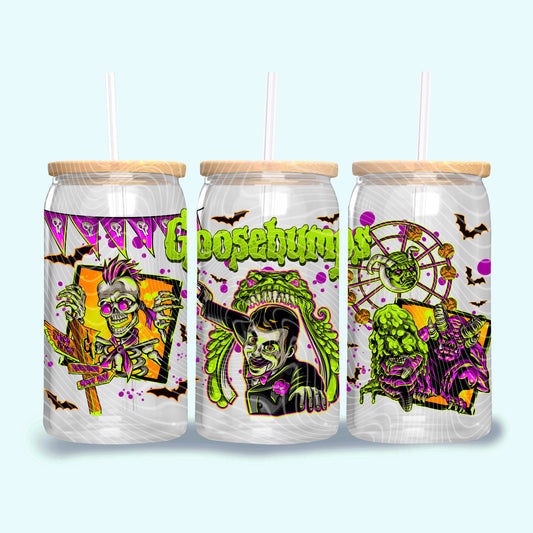 DTF Transfer UV Cup Wrap – Goosebumps Neon Horror Carnival Tribute Design