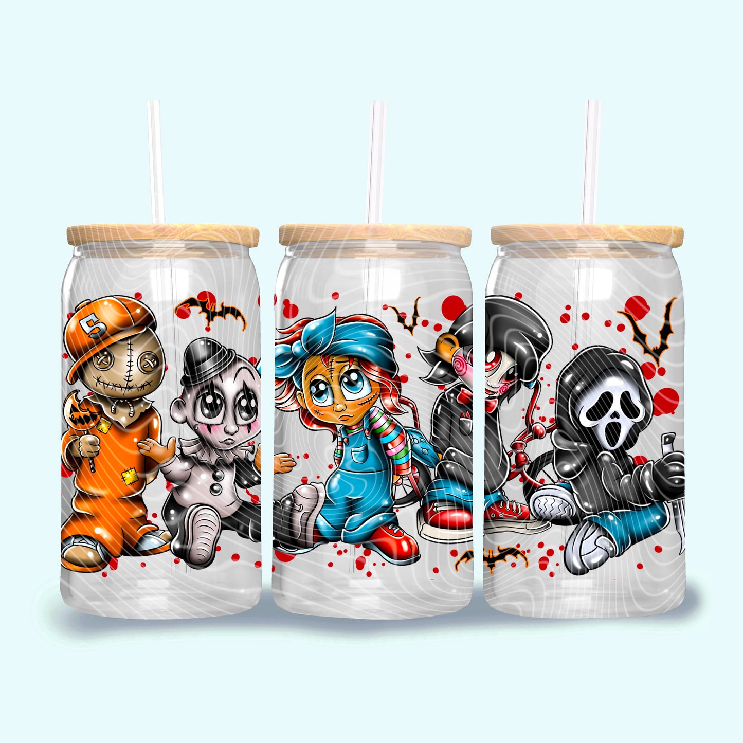 DTF Transfer UV Cup Wrap – Sad Slasher Squad Kawaii Horror Icons Design