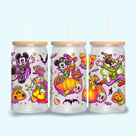 DTF Transfer UV Cup Wrap – Neon Halloween Toon Friends Pumpkin Party Design