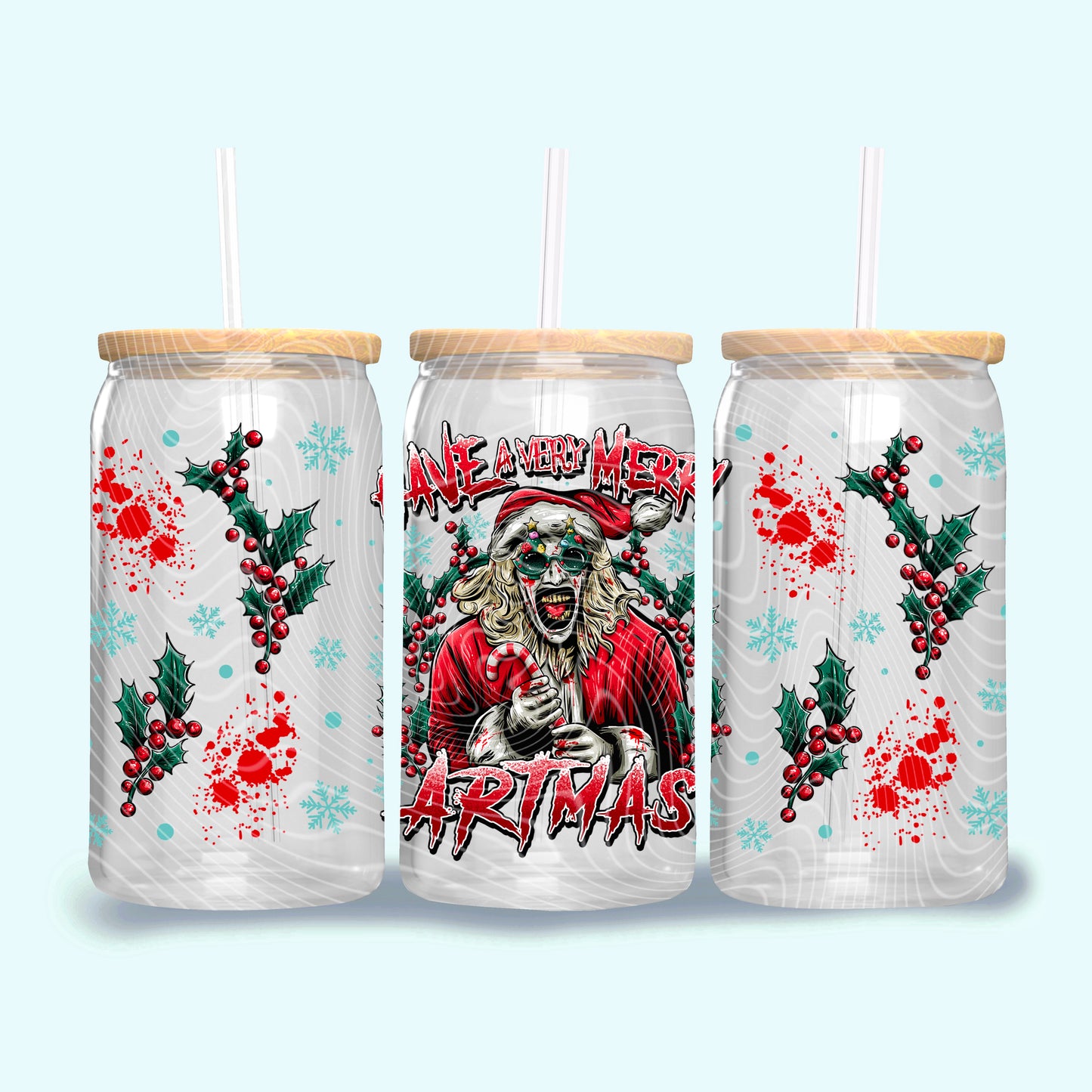 DTF Transfer UV Cup Wrap – Zombie Santa “Have a Very Merry Creepmas” Design
