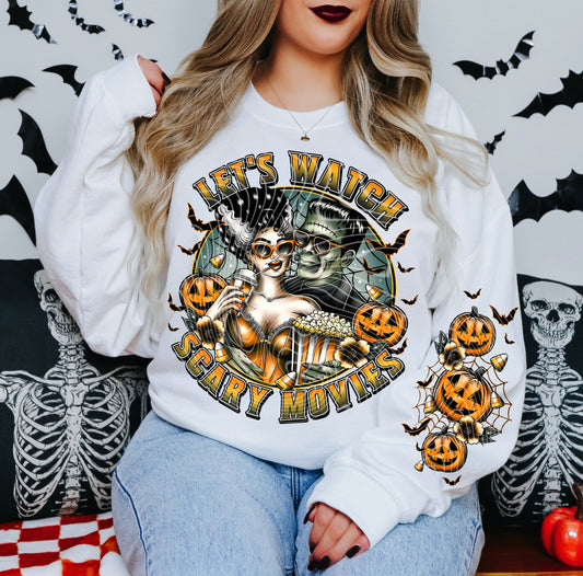 DTF Transfer – “Let’s Watch Scary Movies” | Bride & Monster Halloween Date Night Design
