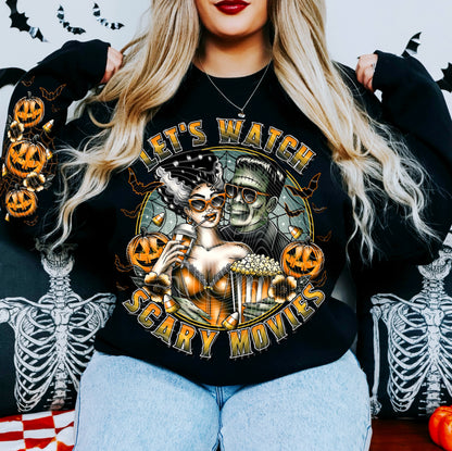 DTF Transfer – “Let’s Watch Scary Movies” | Bride & Monster Halloween Date Night Design