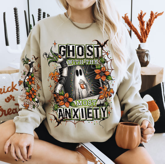 Ghost With The Most Anxiety – Halloween Cozy Crewneck Sweatshirt
