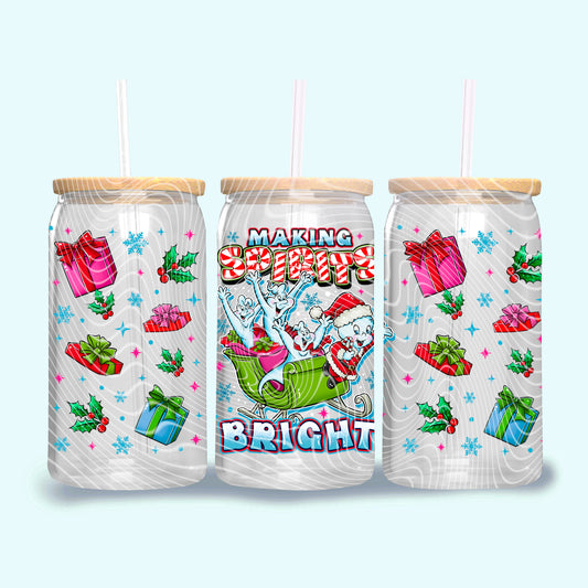 DTF Transfer UV Cup Wrap – Making Spirits Bright Christmas Ghost Sleigh Ride Design