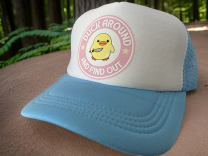 Duck Around in Style with Our Printed Unisex Mesh Trucker Hats - Durable and On-Trend