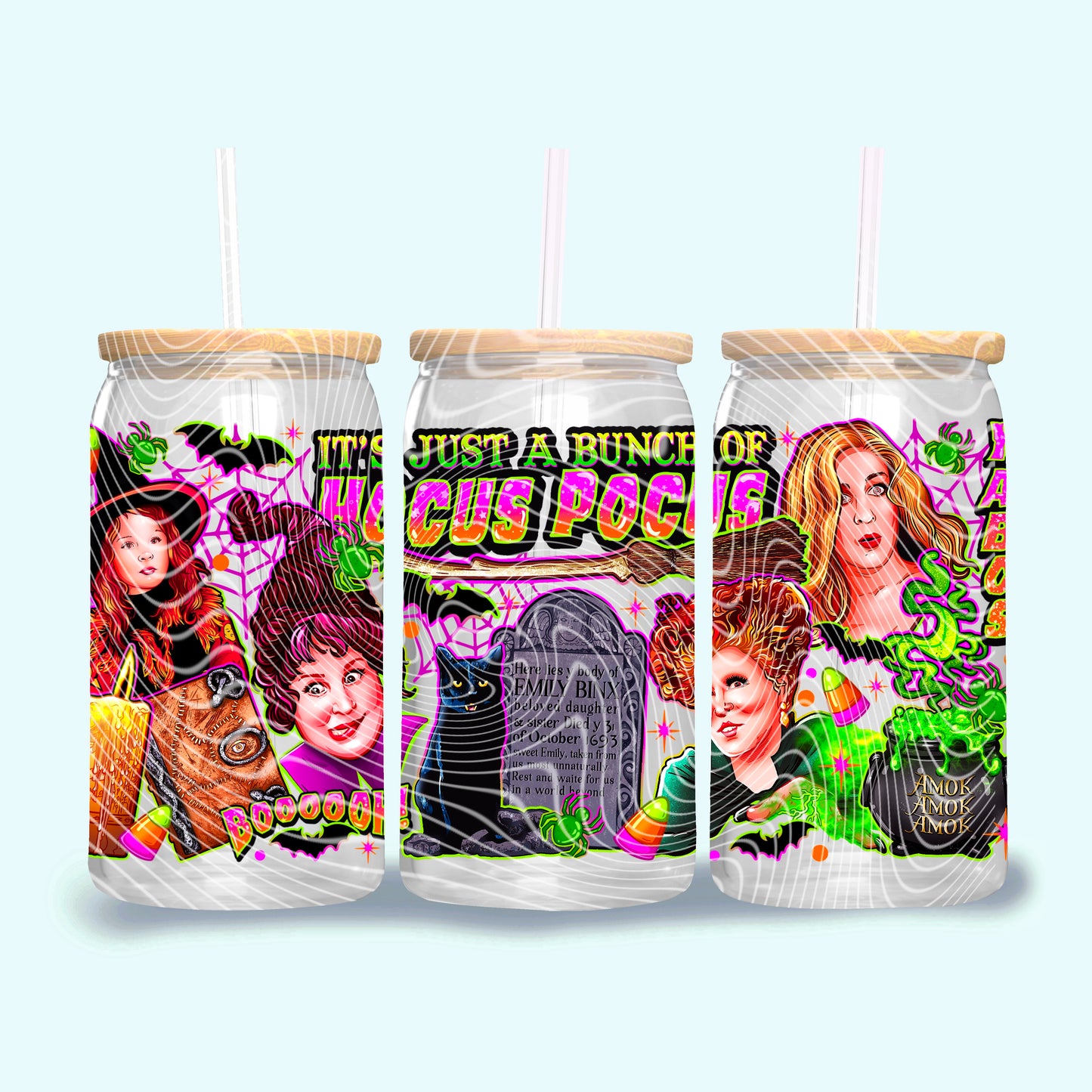 DTF Transfer UV Cup Wrap – Hocus Pocus Neon Witches Design