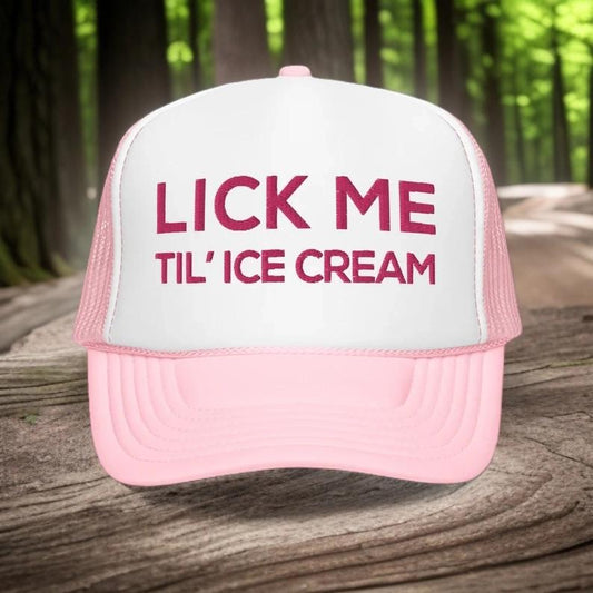 Monogrammed Mesh Trucker Hat Durable Unisex Design with Fun Lick Me I am Print