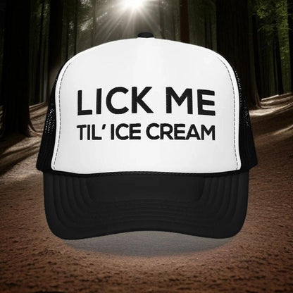 Monogrammed Mesh Trucker Hat Durable Unisex Design with Fun Lick Me I am Print