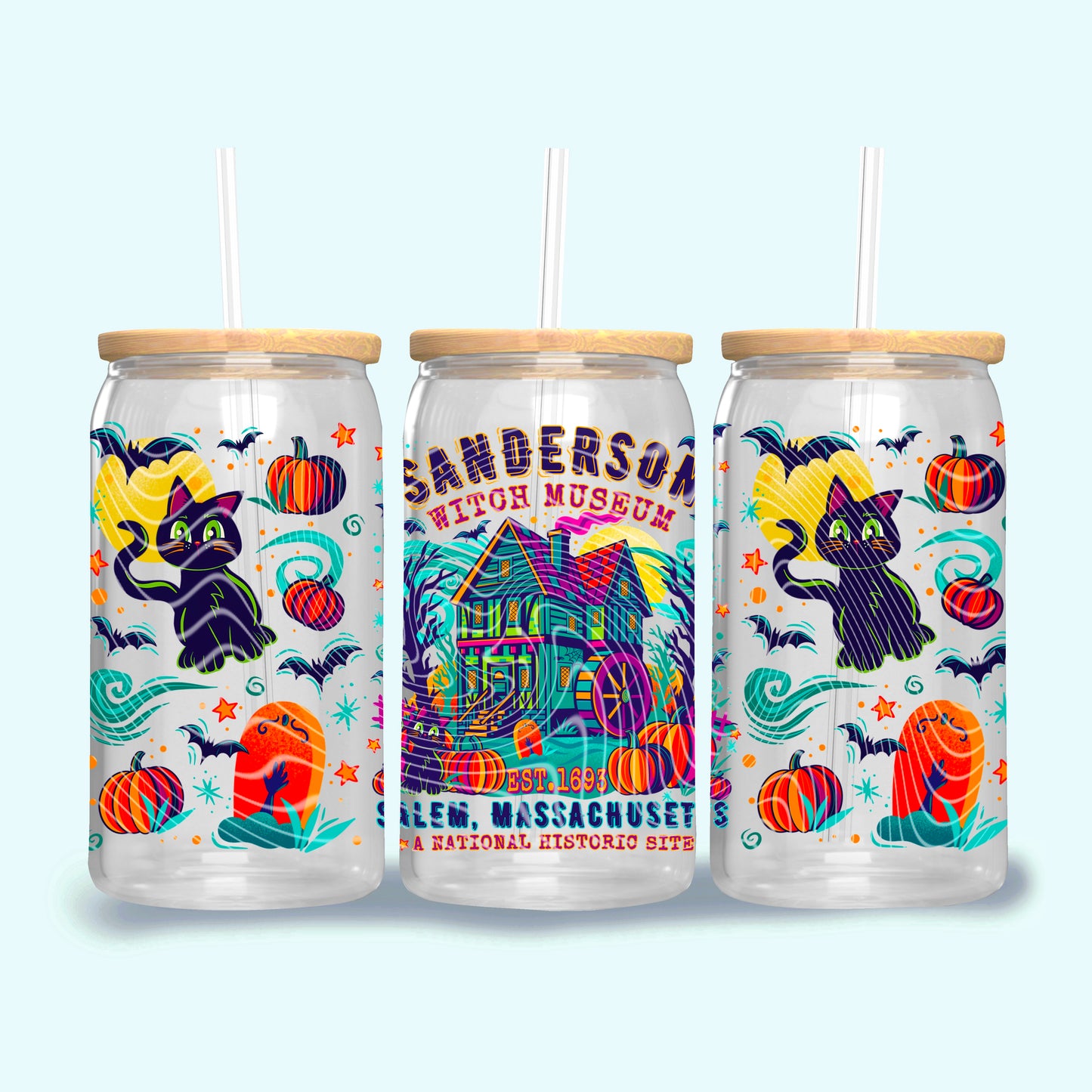 DTF Transfer UV Cup Wrap – Sanderson Witch Museum Retro Halloween Cat Design