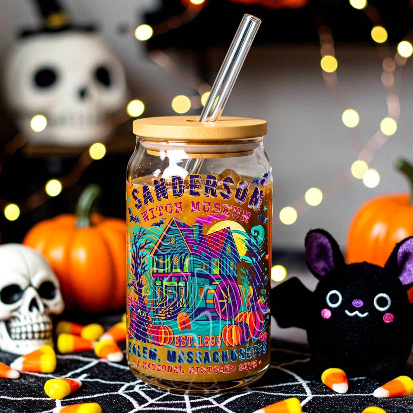 DTF Transfer UV Cup Wrap – Sanderson Witch Museum Retro Halloween Cat Design