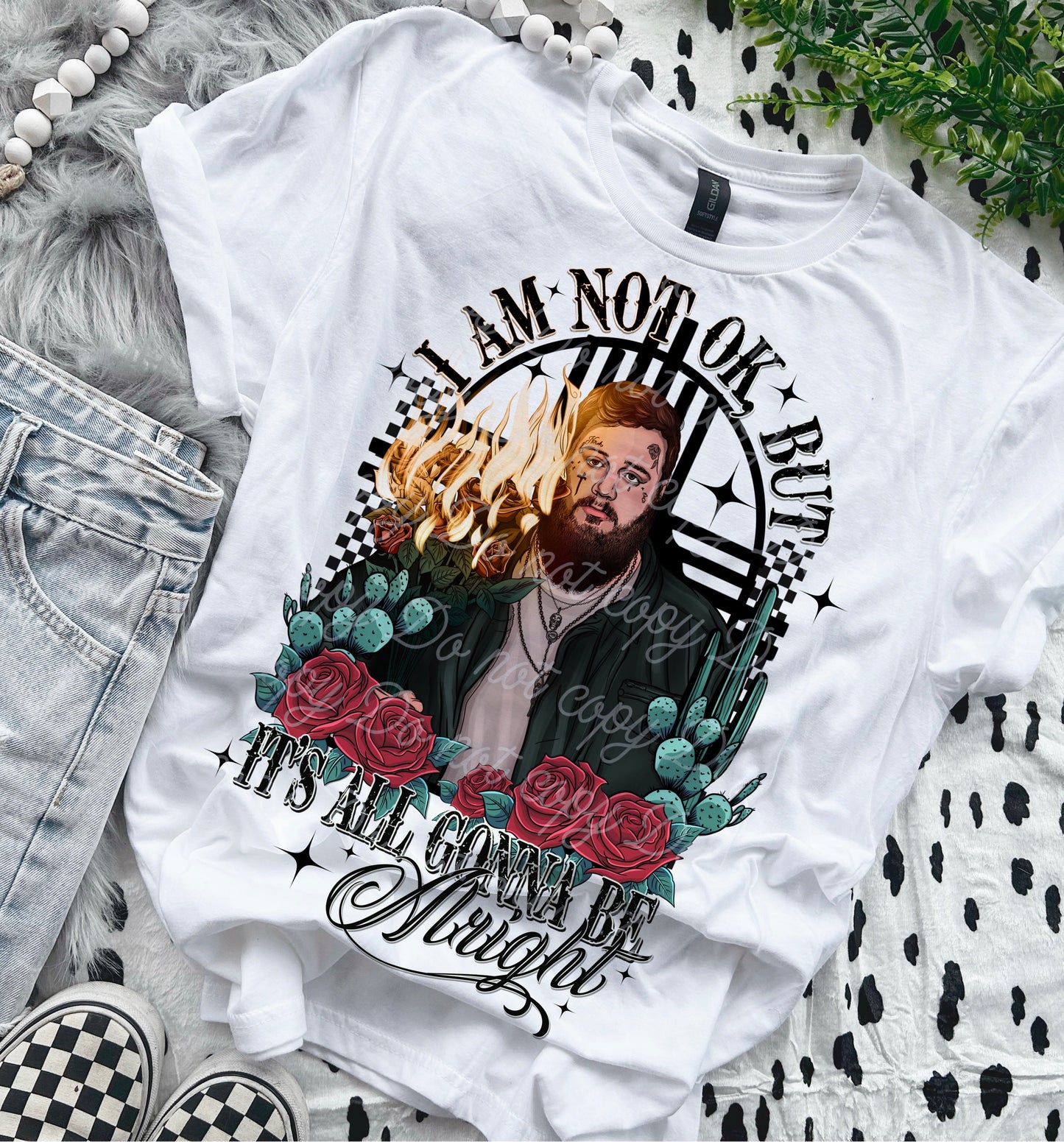 T-Shirt Sweatshirt or Hoodie Western Jelly Roll I Am Not Ok ? Sleeve Print