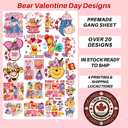 Premade Gangsheets DTF Bear Valentine Day Designs