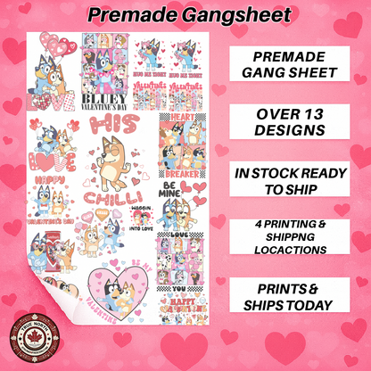 Premade Gangsheets DTF Valentines Blue & Friends