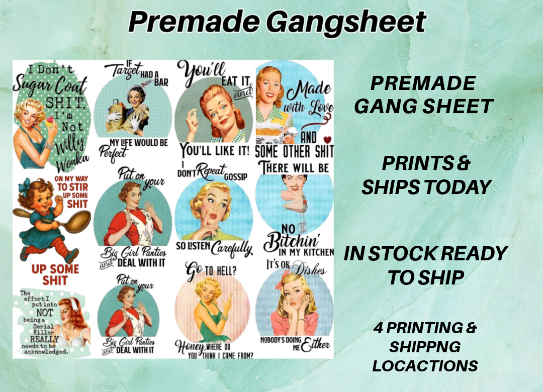 Premade Gangsheets DTF 60's -70's Comedy