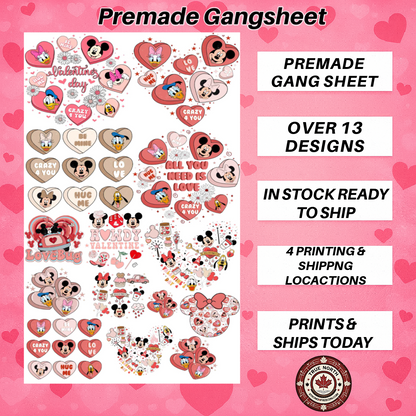 Premade Gangsheets DTF Valentines Mouse Designs