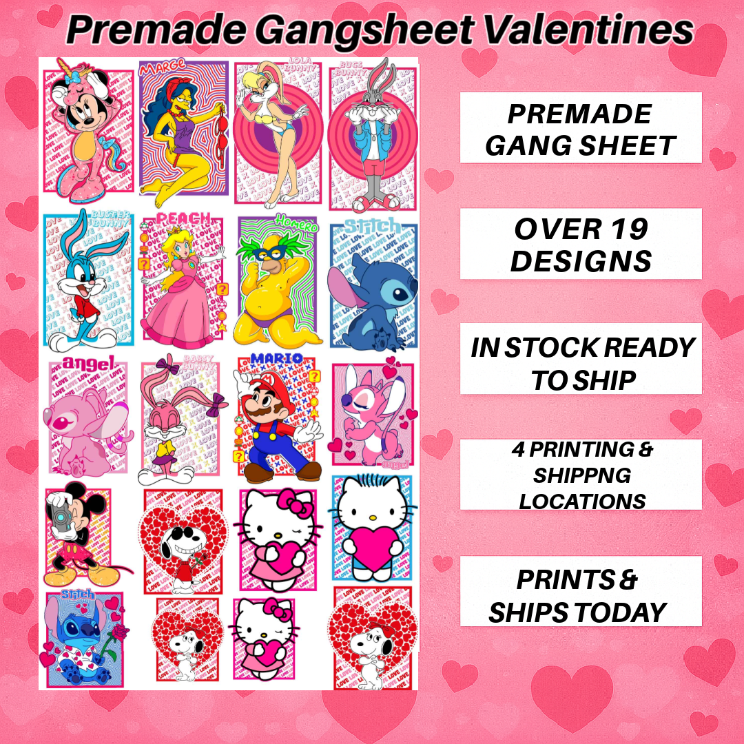 Premade Gangsheets DTF Valentines Designs