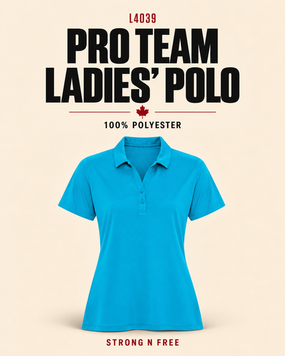 L4039 Pro Team ladies' polo in atomic blue, Strong N Free wholesale feature
