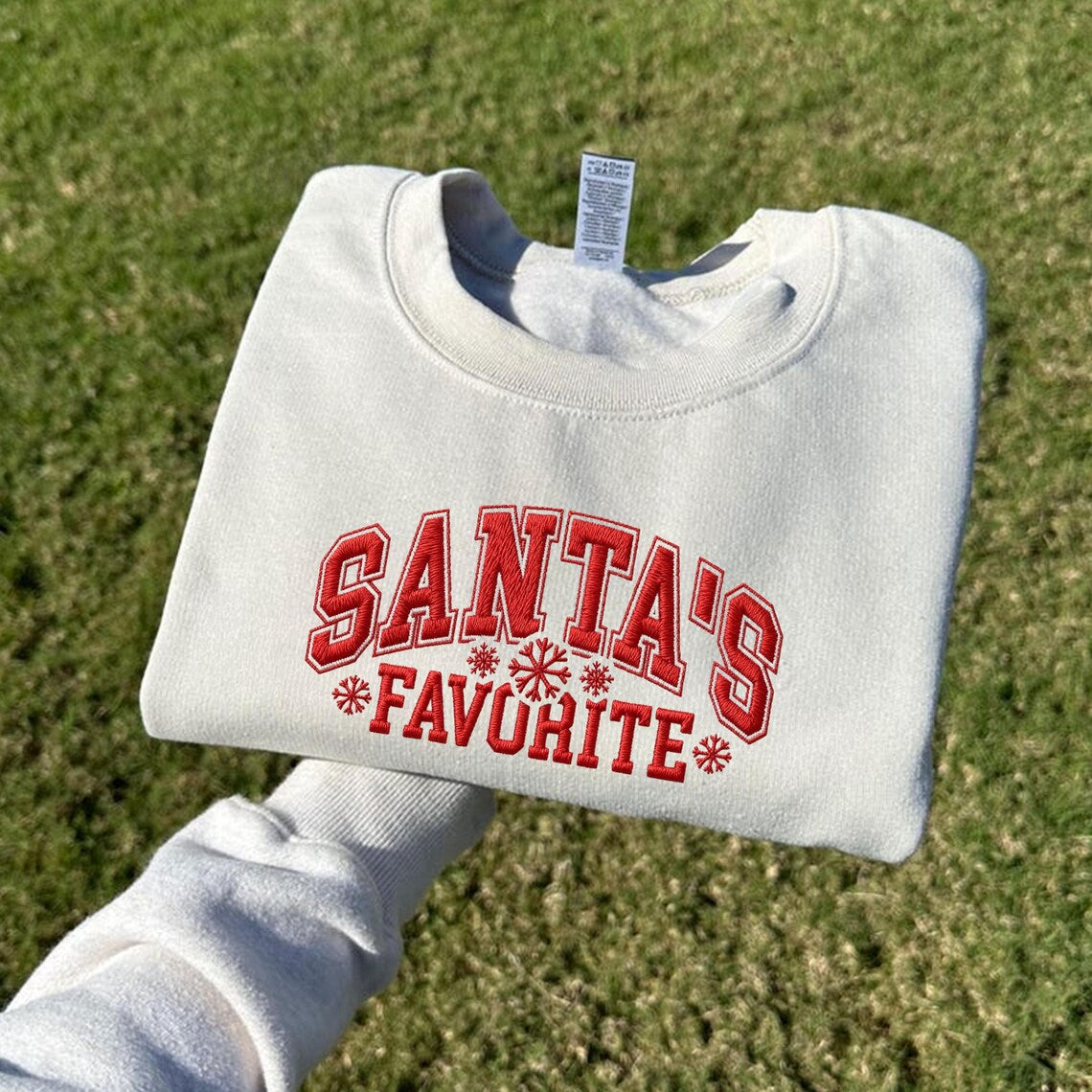 Embroidered Festive “Santa’s Favorite” Cozy Crewneck