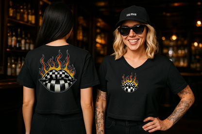 DTF Transfer – Checkered Lips with Flames
