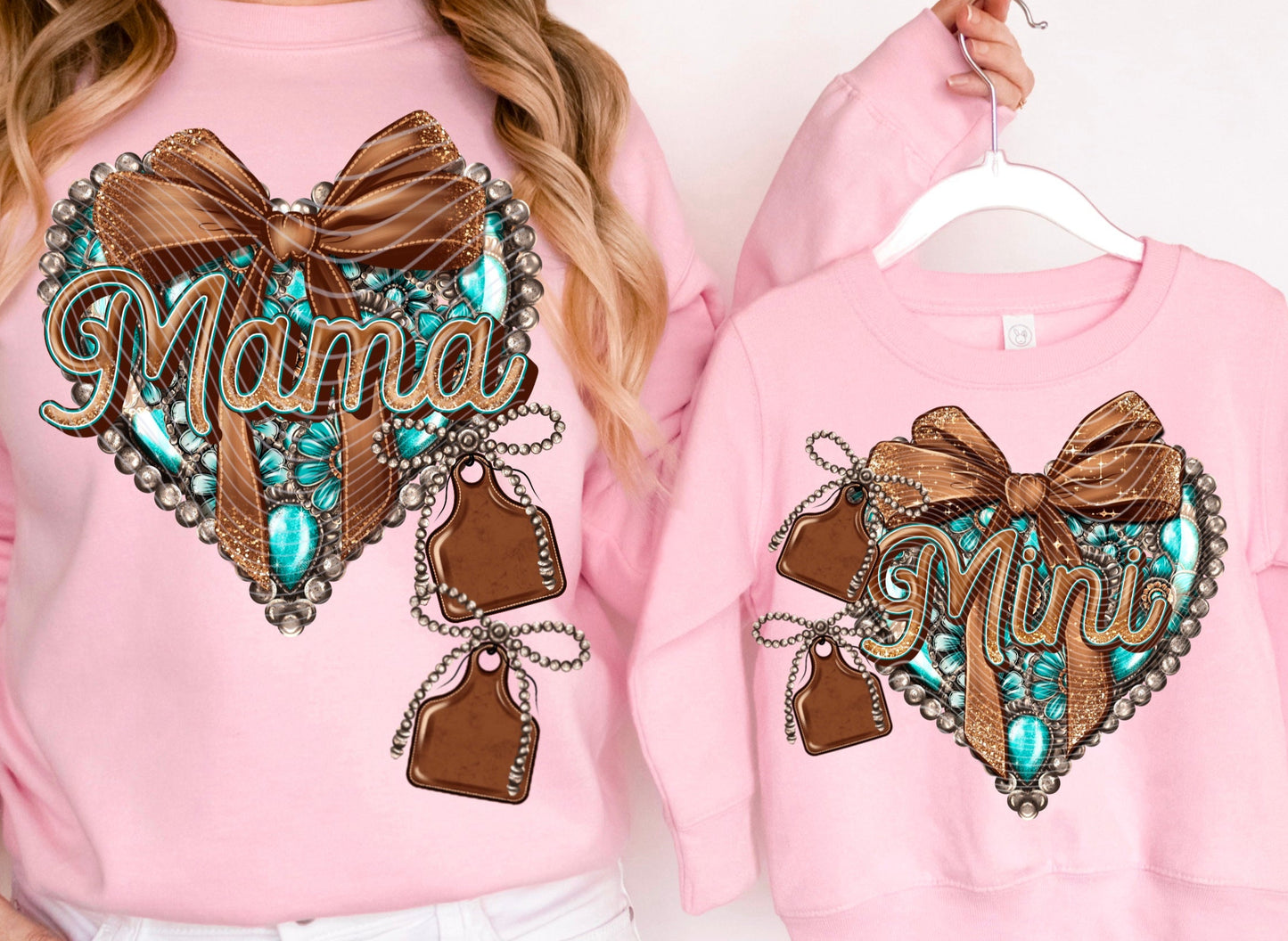 DTF Transfer BOHO - Mama & Mini Turquoise Hearts