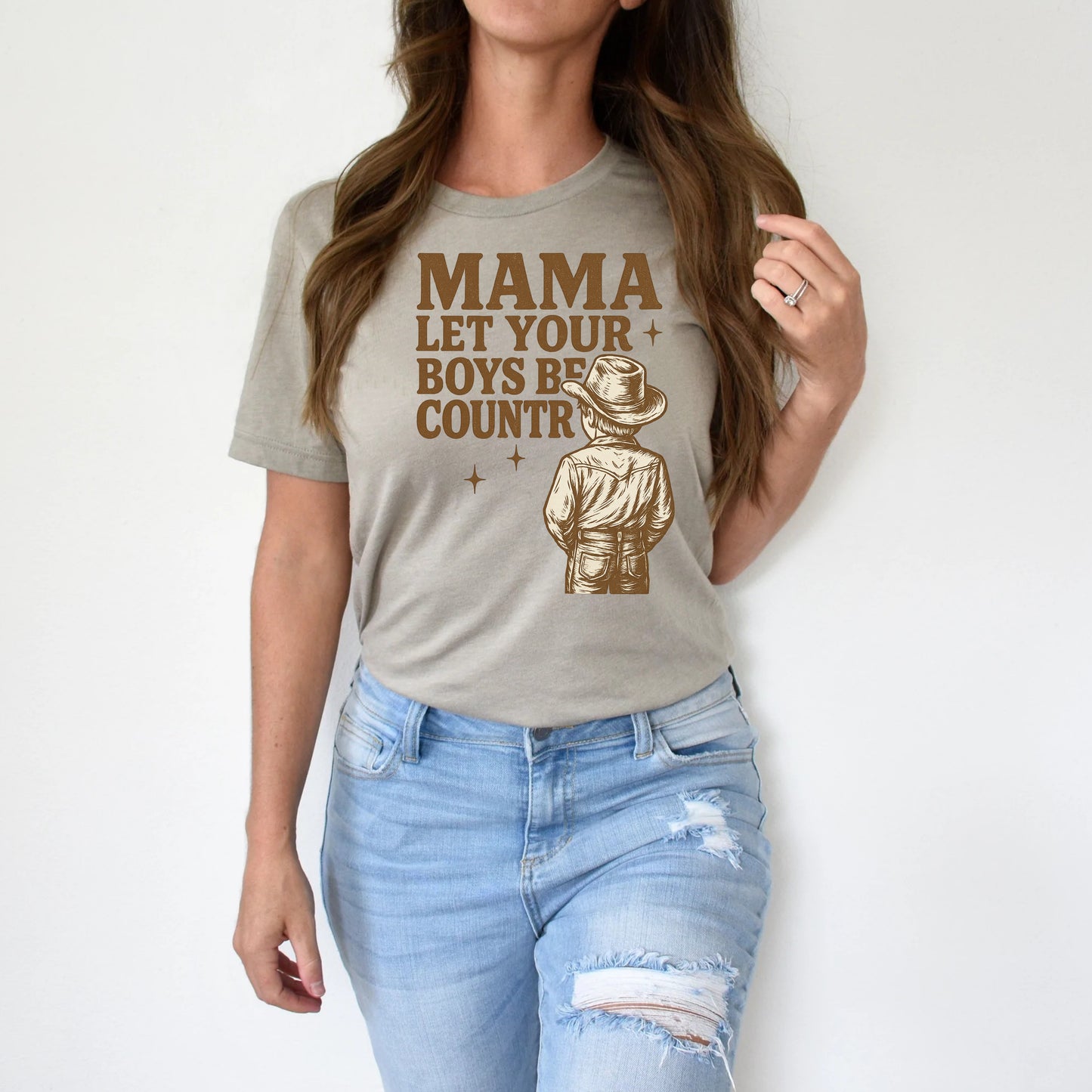DTF Transfer Mama Let Your Boys Be Country – Vintage Western Boy Silhouette Design