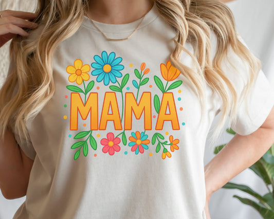 DTF Transfer MAMA – Bright Retro Floral Block Letter Mother’s Day Graphic