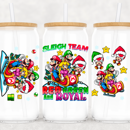 UV DTF Cup Wrap – Sleigh Team Red, Green & Royal | Holiday Gaming Wrap