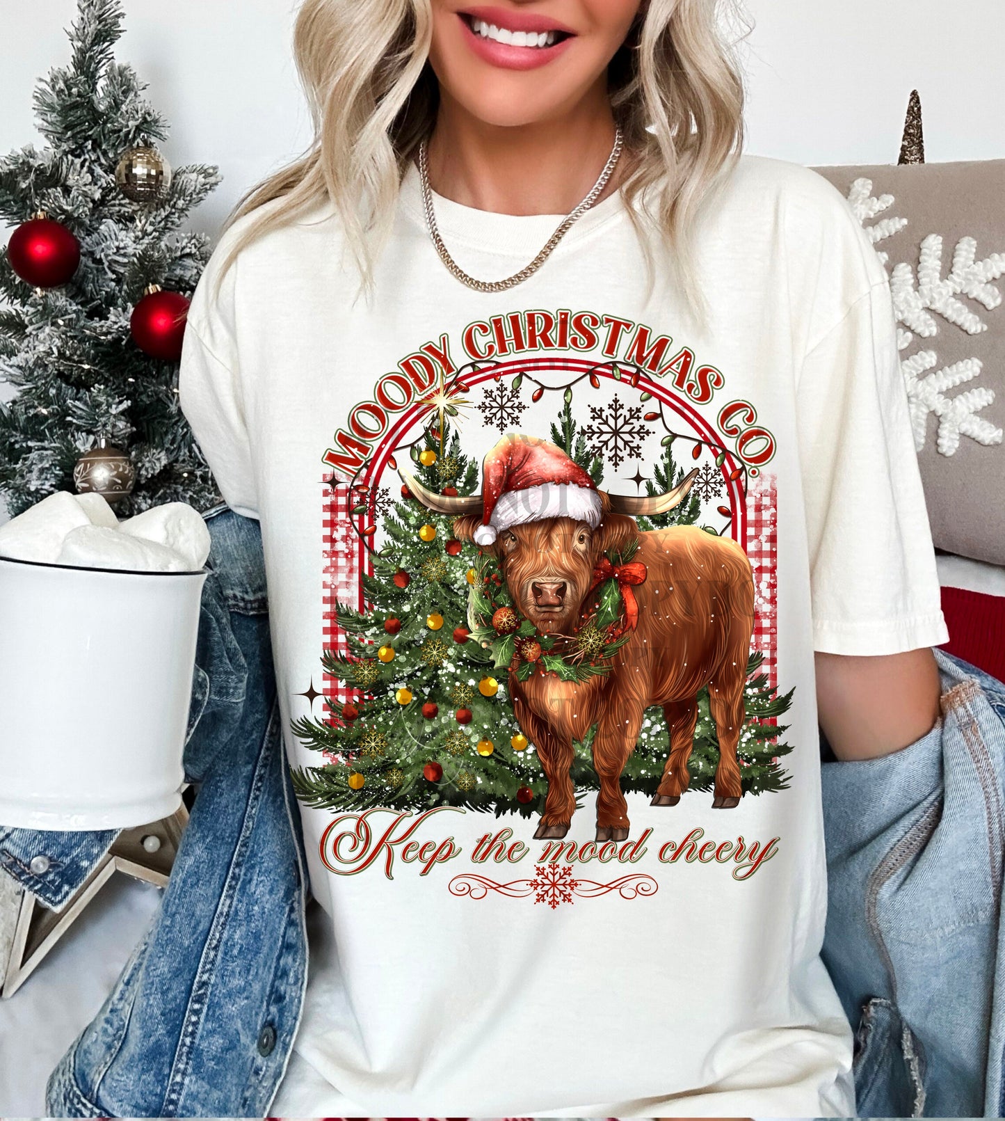 Sweatshirt or T-Shirt Hoodie Western Christmas -  Moody Christmas Co Keep The Mood Cheery