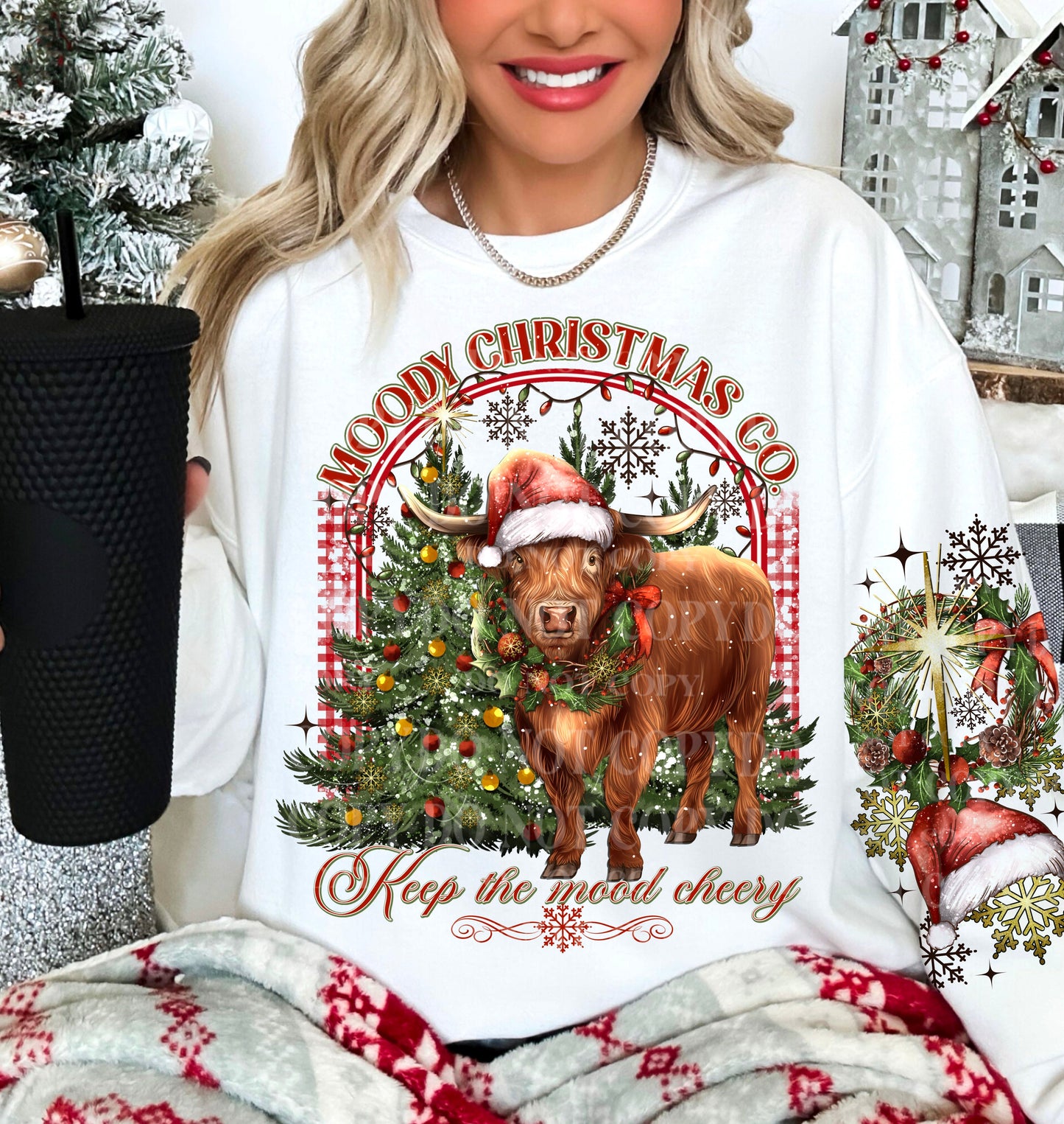 Sweatshirt or T-Shirt Hoodie Western Christmas -  Moody Christmas Co Keep The Mood Cheery