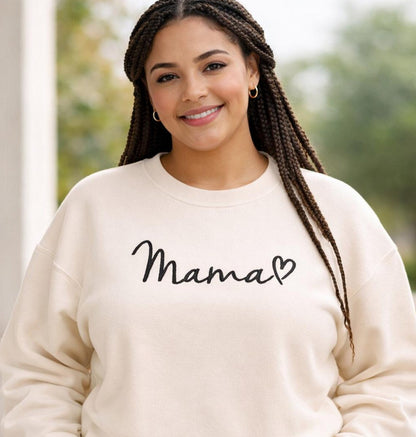 Embroidered Mama Heart Script Sweatshirt Minimalist
