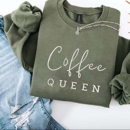 Embroidered Coffee Queen Modern Script Crewneck