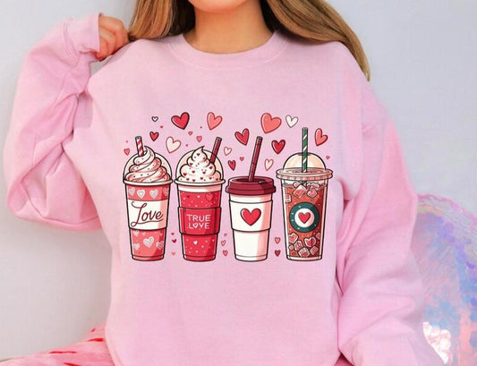 Hoodie Sweatshirt Crew T-Shirt  Valentines - Love Coffee Cup Design