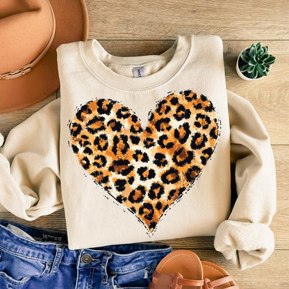Hoodie Sweatshirt Crew T-Shirt  Valentines - Leopard Print Heart Design