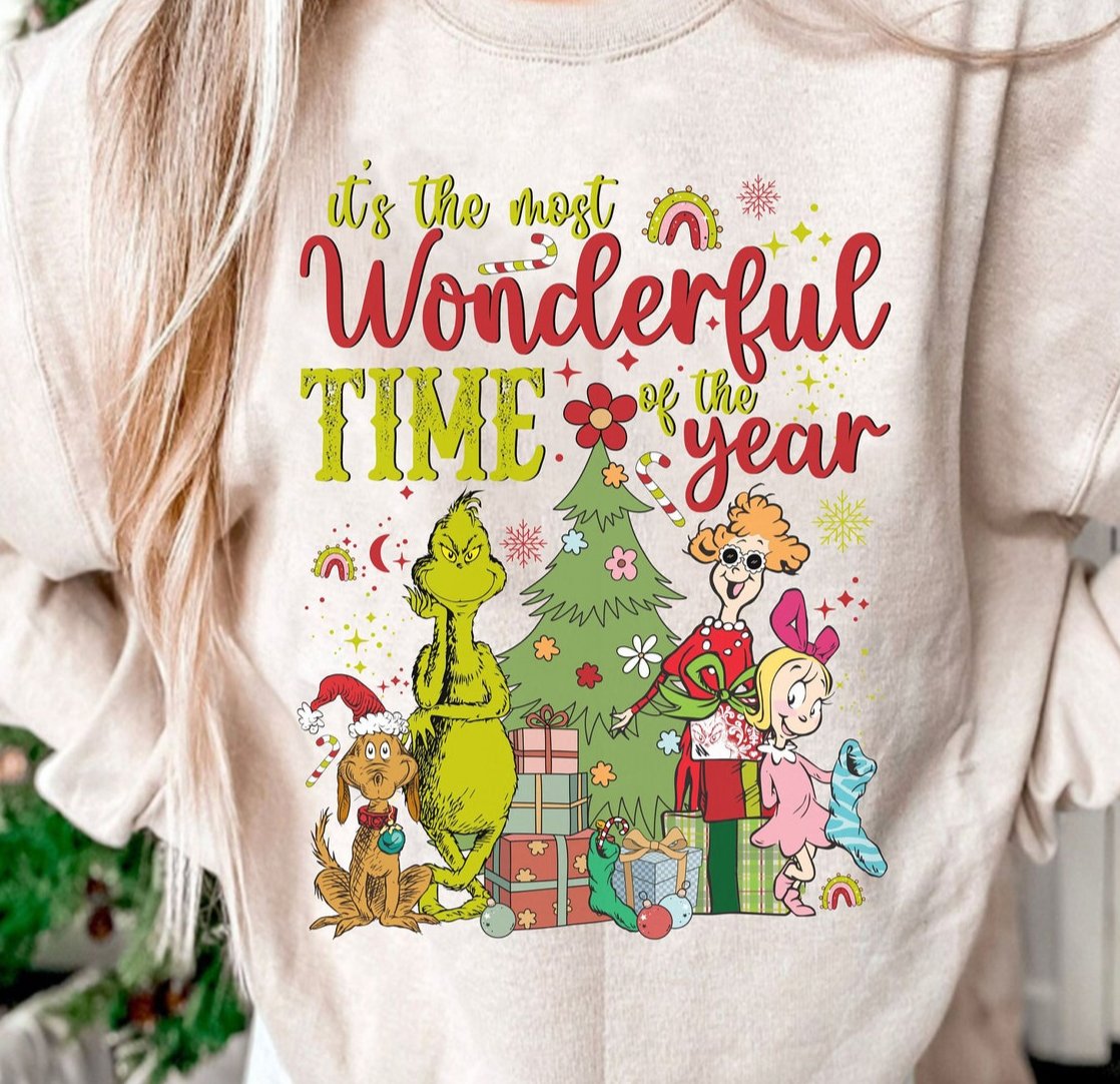 Sweatshirt Hoodie or T-Shirt Christmas Grinchh Wonderful time of the Year