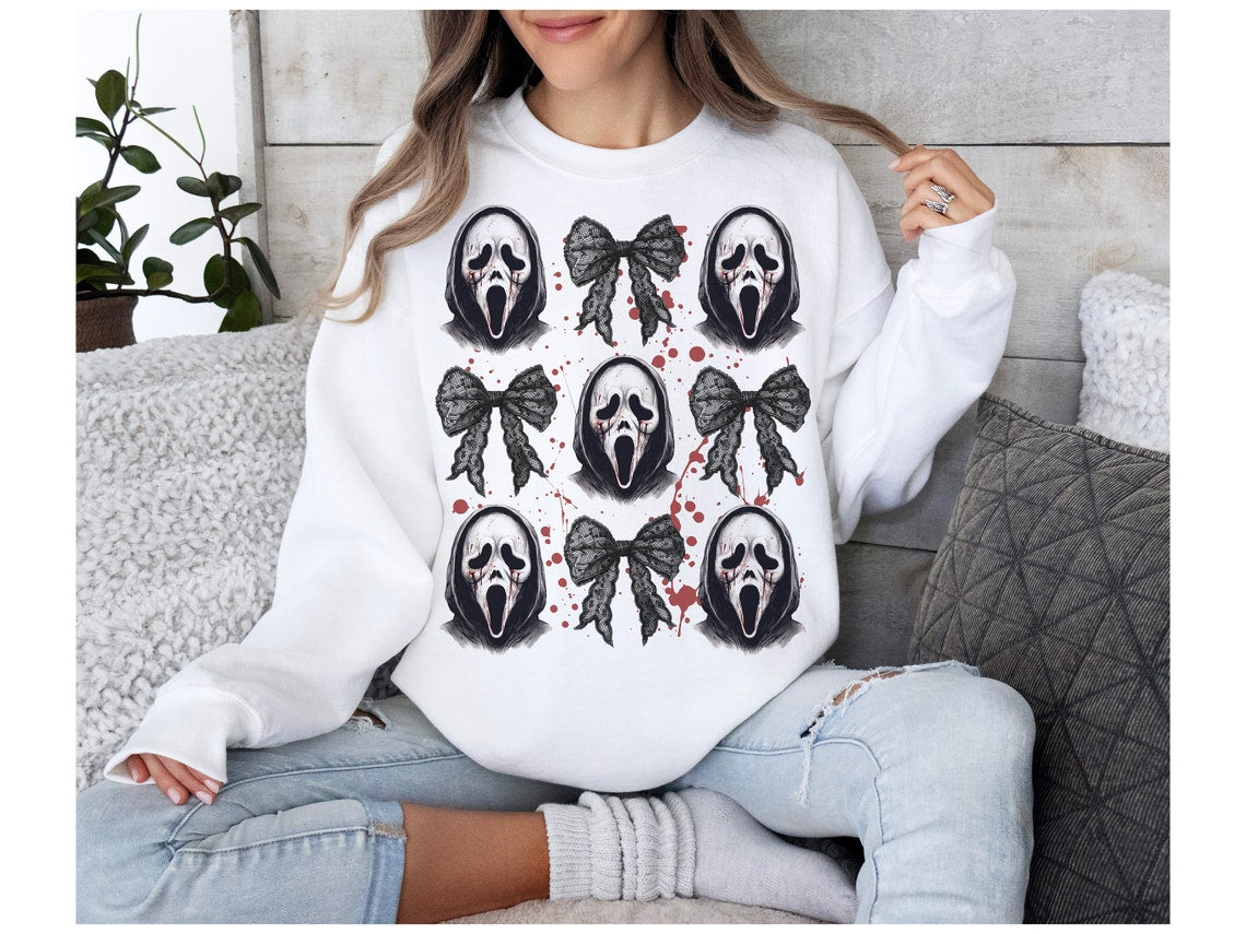 DTF Transfer Fall  Halloween Ghost Face With Bows