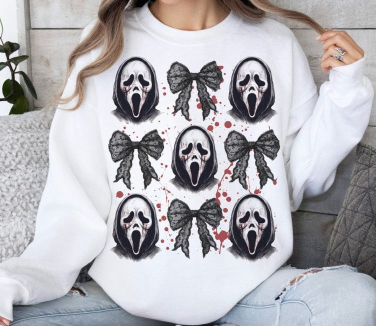 T-Shirt Or Sweatshirt  Fall  Halloween Ghost Face With Bows